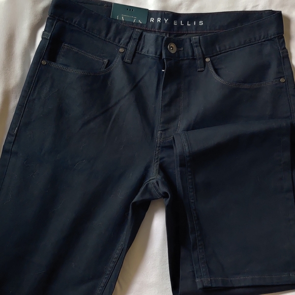 Solid Dark Indigo Men's Perry Ellis Slim Fit Stretch Jeans - Picture 3 of 4